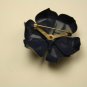 Vintage Enamel Metal Flower Pin Brooch, Dark Blue with Purple Stones in Center