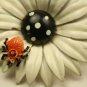 Vintage Flower Pin, Bright White Bloom with Ladybug