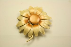 Vintage Cream Enamel Flower Pin, 1960's Brooch