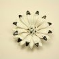 Vintage Enamel Metal Flower Pin Brooch, Black & White