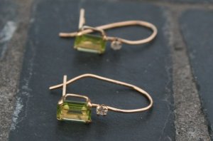 10KT Yellow Gold Peridot and Diamond Earrings