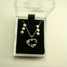 Sterling Silver and Goldtone Heart Drop Earrings and Matching 18"" Heart Necklace