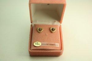 10KT Gold Heart Gemstone Earrings