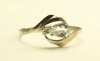 Ladies 10k White Gold Ring, Aquamarine & Diamond