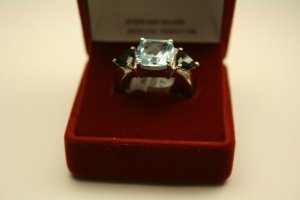 Ladies Sterling Silver Ring with Rhodium plating, Blue Topaz & Sapphires