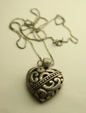 Vintage Mexican Sterling Silver Heart Charm Pendant Locket with Necklace