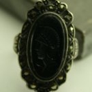 Antique Intaglio Roman Head Onyx, Sterling Silver Marcasite Ring