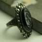 Antique Intaglio Roman Head Onyx, Sterling Silver Marcasite Ring