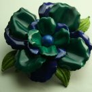 Navy & Kelly Green Enamel Flower Pin Brooch