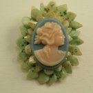 Unusual Vintage Plastic Pink Blue Cameo with abalone