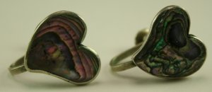 Mexico Sterling Abalone Heart Earrings, Screwback