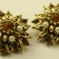 Vintage Amber & Faux Pearl clip on earrings, Signed Star