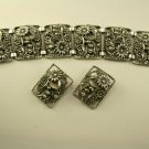 Vintage Flower Bracelet & Earring Set, Silvertone Sarah Coventry