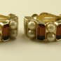 Vintage Lisner clip on earrings, Amber and Faux Pearls