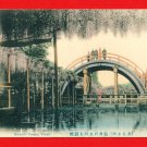 Antique JAPAN Japanese Hand Tinted Colored Postcard  Kameido Temple Tokyo Bridge Wisteria #EC62