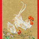 Antique JAPAN Japanese Original Art Hand Painted Postcard Hen Cock Chicken #EAH1