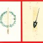 1900s Set of 2 JAPAN Japanese Postcards Original Art Hand-Painted Sword Brush Wreath #EAH3