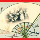 Antique JAPAN Japanese Art Postcard Hand Fan Geisha#EA177