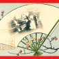 Antique JAPAN Japanese Art Postcard Hand Fan Geisha#EA177