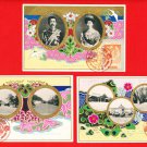 1925 Set of 3 JAPAN Japanese Art Nouveau Postcards Emperor Taisho Silver Wedding Anniversary #EE19
