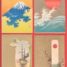 1900s Set of 4 Antique JAPAN Japanese Art postcards Mt. Fuji Sunrise Big Wave Boat Flower #EA204
