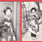 Set of 2 Antique JAPAN Japanese Postcards Geisha Maiko Girl Kimono Kanzashi Kyoto #EG108