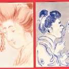 1900s Set of 2 JAPAN Japanese Hand Painting Original Art Postcards Beauty Woman #EAH8