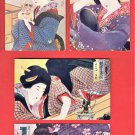 Set of 4 Antique JAPAN Japanese Art Postcards Ukiyoe Geisha Cat Mirror Bonsai Clam #EA213