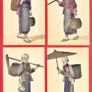 Set of 4 Antique JAPAN Japanese Hand Colored Art Postcards Working Woman #EAH9 Set of 4 Antique JAPAN Japanese Hand Colored Art Postcards Working Woman #EAH9