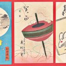 1936 Set of 3 JAPAN Japanese Art Postcards Woodblock Prints Mouse Mice Top New Year #EAW115
