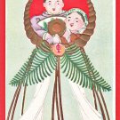 Antique JAPAN Japanese Embossed Art Postcard New Year's Wreath Boys #EA226