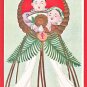 Antique JAPAN Japanese Embossed Art Postcard New Year's Wreath Boys #EA226