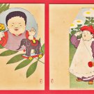 1900s Antique JAPAN Japanese Art 2 Postcards Baby Boy Elephant Toy Salute #EA229 1900s Antique JAPAN Japanese Art 2 Postcards Baby Boy Elephant Toy Salute #EA229