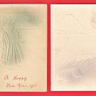 1911 JAPAN Japanese Embossed Art 2 Postcards Boar New Year's Greetings Cards #EA231 1911 JAPAN Japanese Embossed Art 2 Postcards Boar New Year's Greetings Cards #EA231