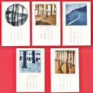 Set of 5 Antique JAPAN Japanese Art Poems Postcards Woods Trees Birds Creeks Stars #EA233