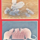 1912 JAPAN Japanese Embossed Art 2 Postcards Mouse Mice Boy Painter #EA262