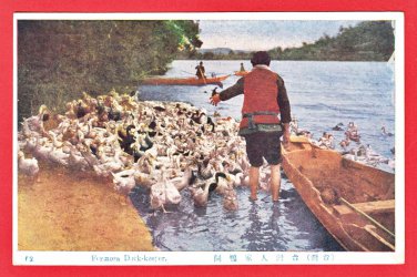 Antique Postcard FORMOSA Taiwan Under Japanese Rule Duck Keeper Herder Indigenous Man #EF55