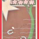 1906 JAPAN Japanese Art Nouveau Postcard Star Cherry Blossoms Horseshoes #EA289