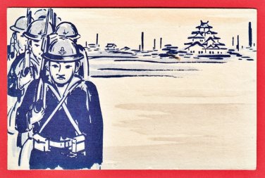 Antique JAPAN Japanese Art Postcard Woodblock Print WW2 Propaganda Navy Sailors #EM242