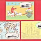 Set of 3 JAPAN Japanese Art Postcards O.S.K. Ocean Liner Ship Boat "URAL MARU"  Route Map #ET18