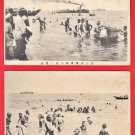 Antique JAPAN Japanese 2 Postcards People Boys Girls Sea ​​Bathing Naoets Niigata #EC79