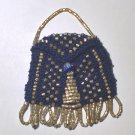 Navy Blue Beaded Knitted Vintage Style Doll Pocketbook
