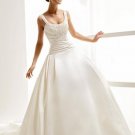 Satin Beaded Scoop Neckline with Rouched Bodice and Ball Gown Skirt 2010 Wedding Dress 201045