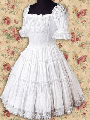 Cotton White Short Sleeves Lace Lolita Dress LD0278