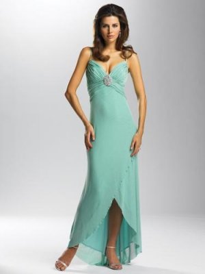 V-neck Spaghrtti Straps Satin&Chiffon LBD0079