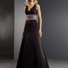 V-neck Satin Banded Floor Length LBD0121