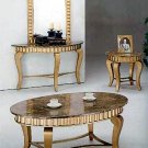 Marble top coffee table in gold finish. Other pieces sold separa