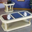 White lacquer end table with bevelled mirror and brass trim 3257