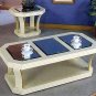White lacquer end table with bevelled mirror and brass trim 3257