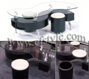 S Shape Coffee Table Set w/2 stools and storages / Pandor(black)